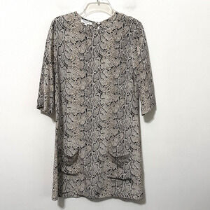 EQUIPMENT Femme Aubrey Silk Shift Dress XS Snake‎ Python Pockets 3/4 Sleeve Mini